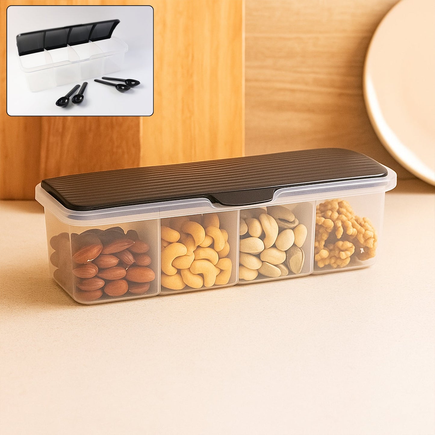 Kitchen Multipurpose Air-tight 4 Sections Storage Containers / Masala Box (1 Set)