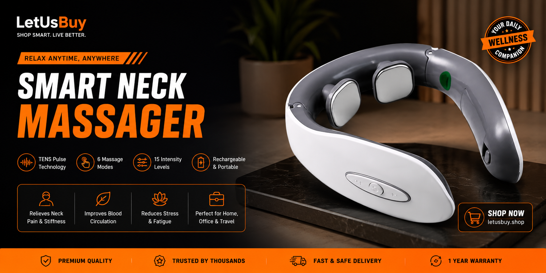 2 Heads Smart Electric Neck and Back Pulse Massager (1 Pc / Mix Design)