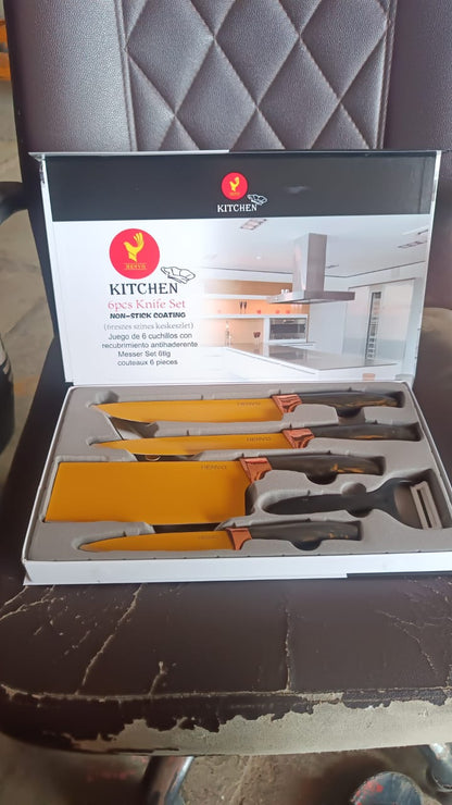 6 Pcs Professional Kitchen Knife Set with Chef Knives, Cleaver, Peeler & Scissors